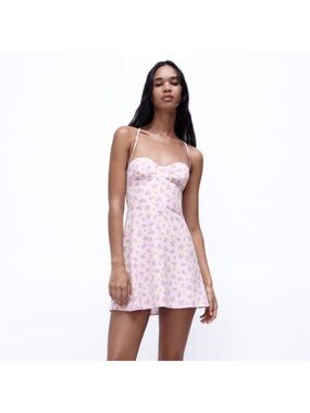 Zara Pink Floral Spaghetti-Strap Mini Dress